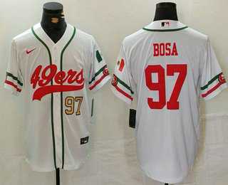 Mens San Francisco 49ers #97 Nick Bosa Number White Mexico Cool Base Stitched Baseball Jersey